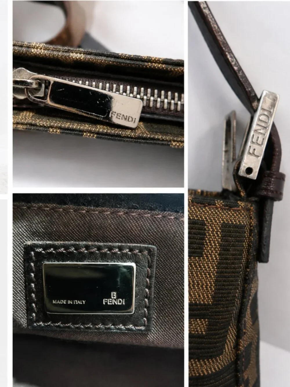 Fendi Zucchino FF Canvas Pochette Shoulder Bag 8BR042 Brown